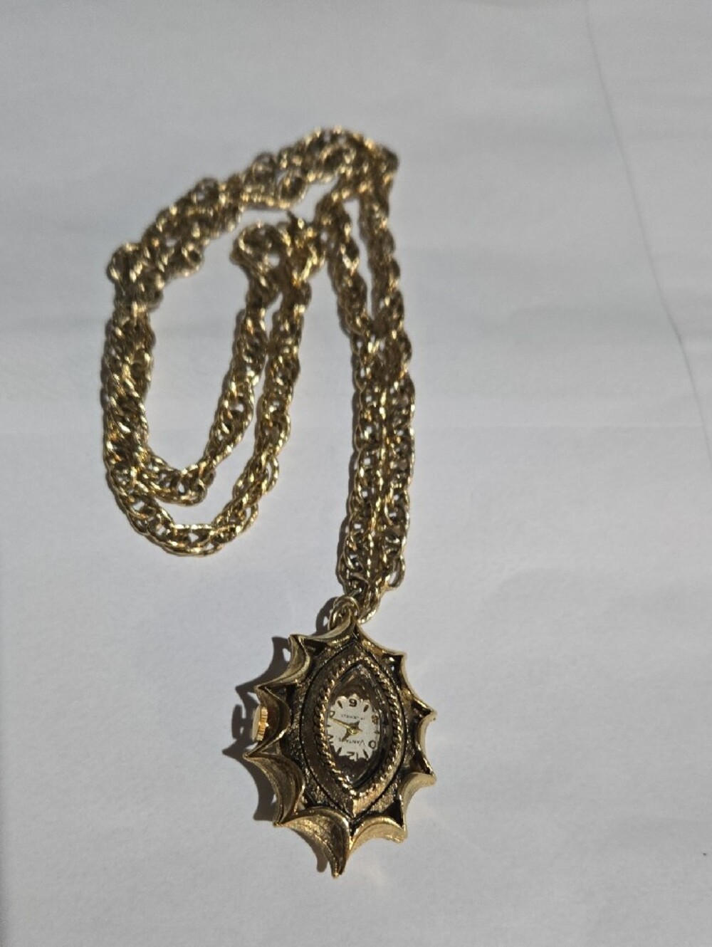 Gold-Tone Turquoise Pendant Vantage Nurses Watch Necklace Circa 70's Works X251